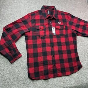 Burnside Buffalo Check Flannel Long Sleeve Button Up Shirt Mens Size XL Red